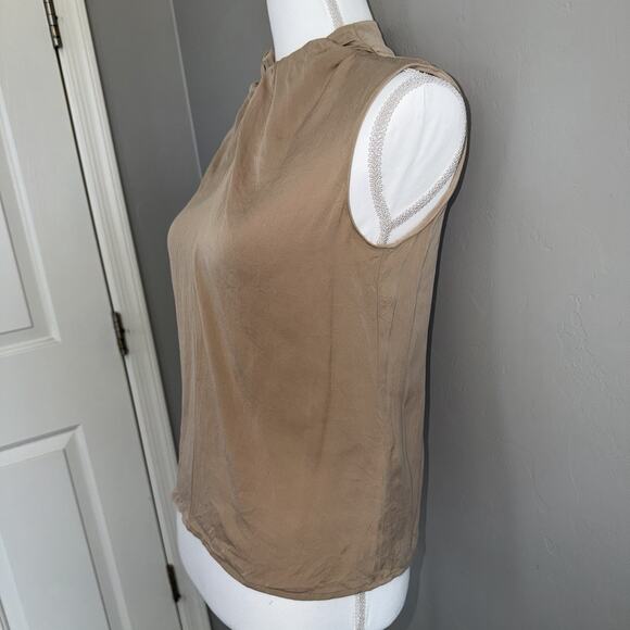 VTG 90s Casual Corner Stretch Silk Blend Blouse Sz 6 Tan Knot-neck Sleeveless - Picture 4 of 11
